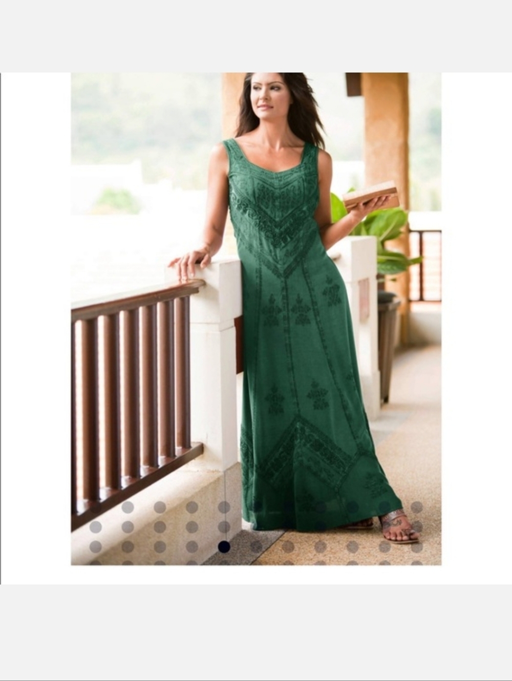 Holy Clothing Sleeveless Green Maxi Dress with Subtle Print